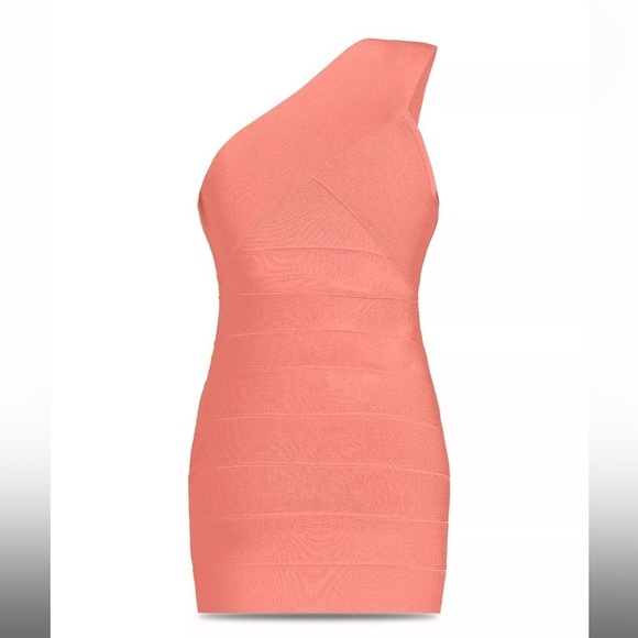 Herve Leger Coral Peach Single 1 One Shoulder Strap bodycon bandage mini dress - Picture 5 of 5